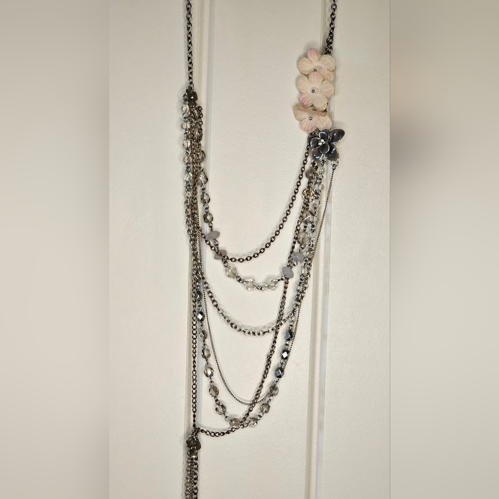 [Express] Silver Tone Multi Layer "Y" Dangle Pink… - image 5